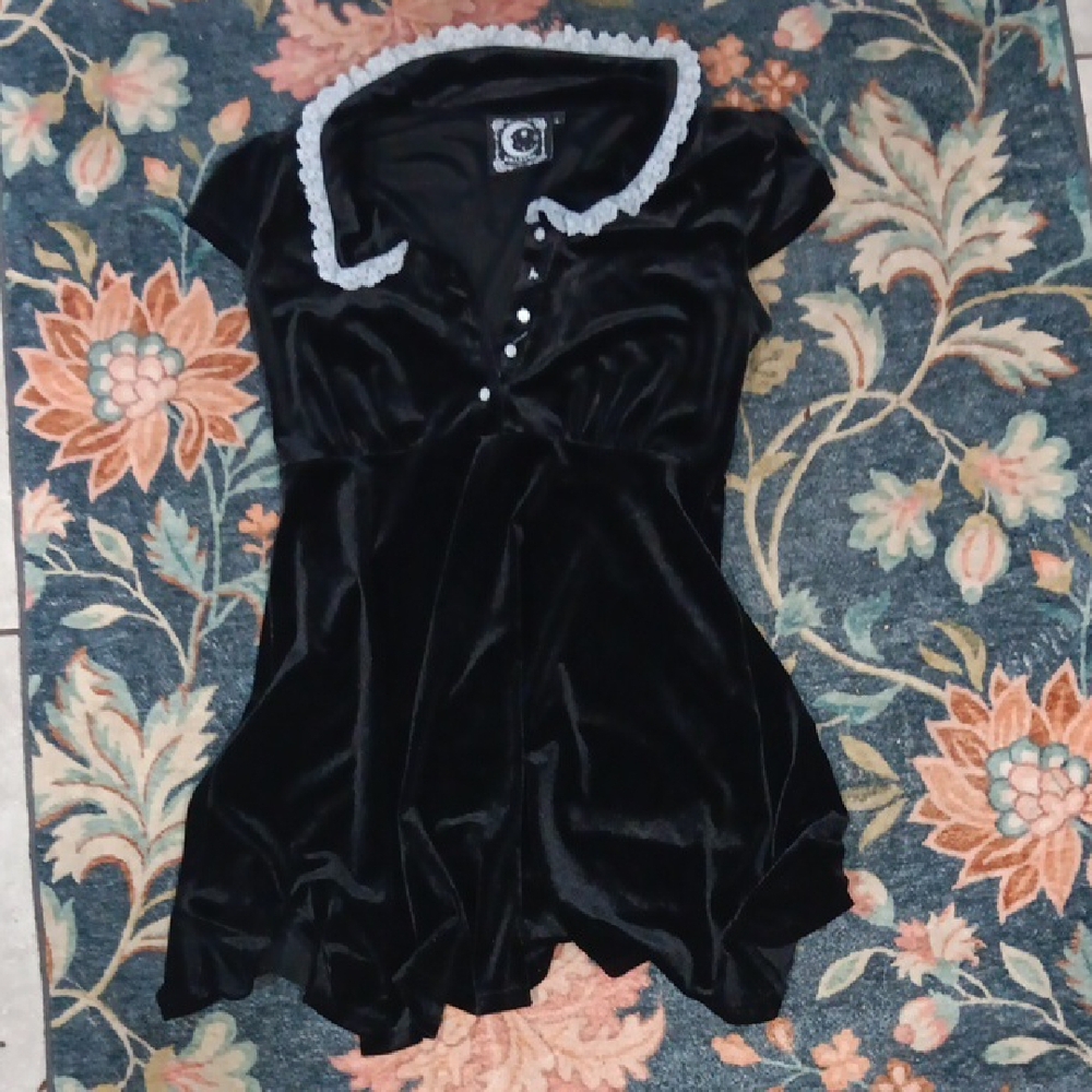Black Velvet Nightdress with White Trim